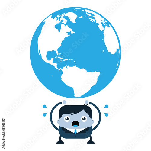 Business Man Holding Big Planet Earth