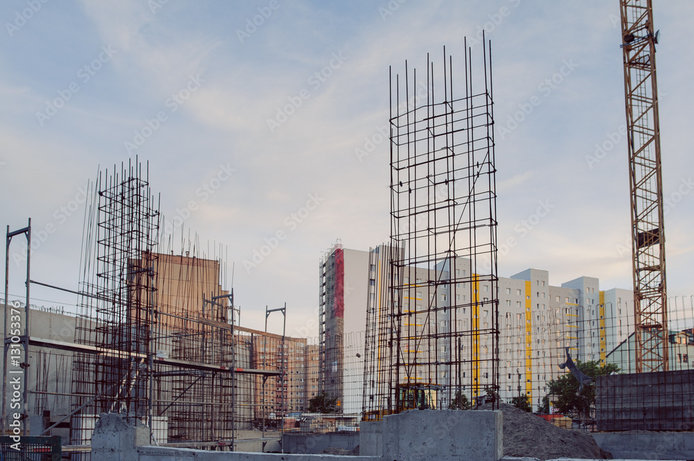 Fototapeta premium Construction site with crane and building