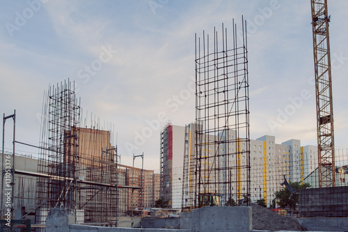 Construction site with crane and building