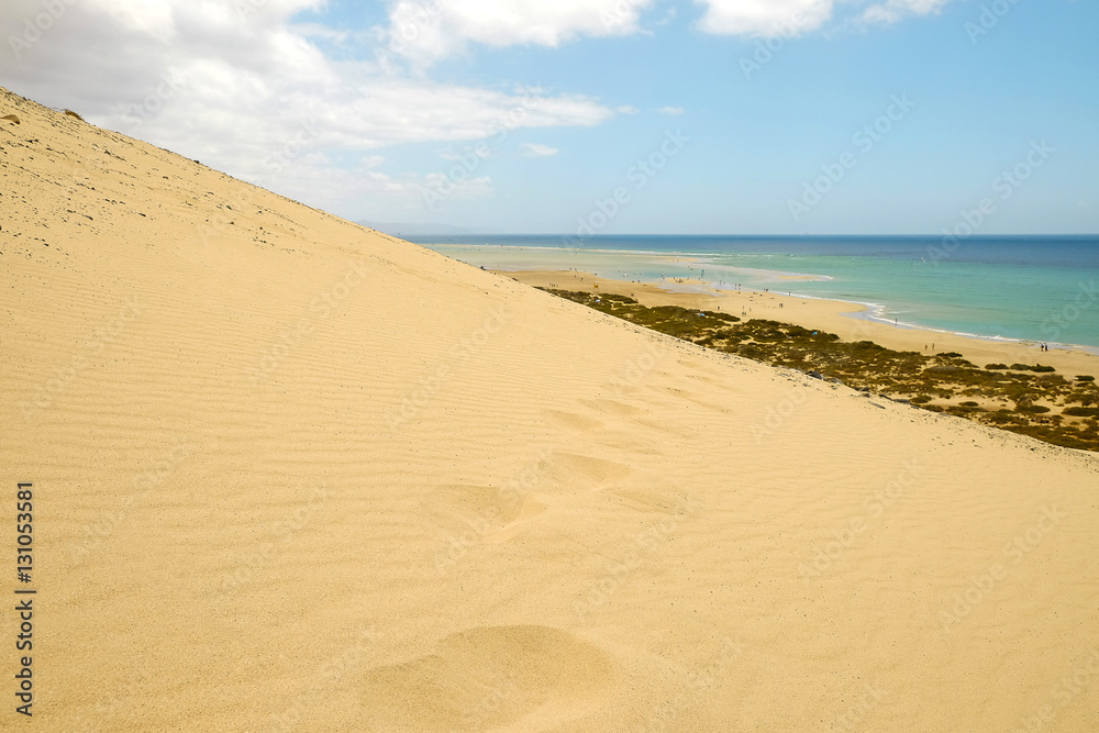 Dunes on the beach Playa de Sotavento on the Canary Island Fuerteventura, Spain.