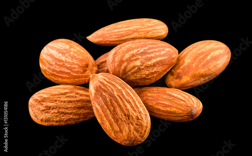 Almonds nut isolated on a black background.