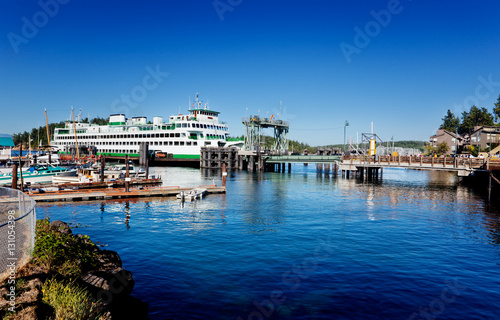 Washington State ferry at the dock in Friday Harbor in San Juan Island, Washington photo