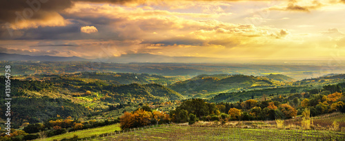 Maremma panorama. Countryside  hills and sea on horizon. Italy