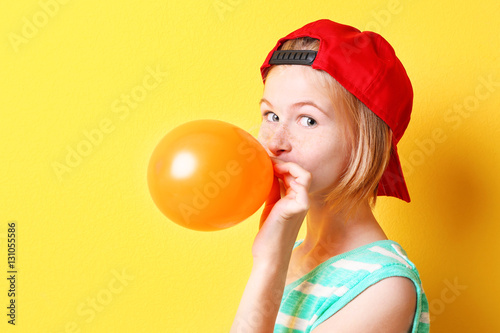 Funny teenager girl in red ...
