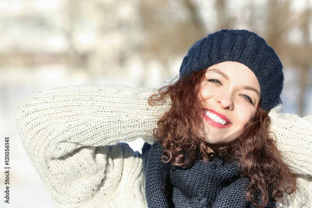 Beautiful young woman outdoors on winter day Beautiful young woman outdoors on winter day