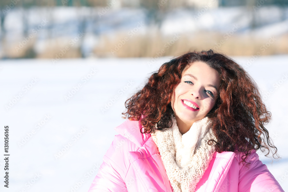 Beautiful young woman outdoors on winter day Beautiful young woman outdoors on winter day