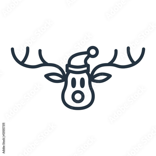 christmas santa reindeer line web icon on white background