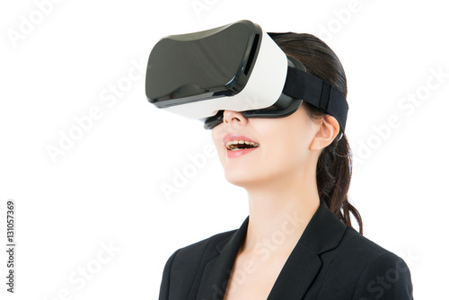 asian business woman communication by VR headset glasses