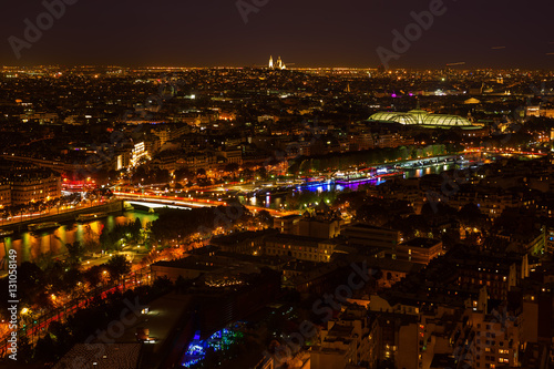 aerial view of Paris, France, at night