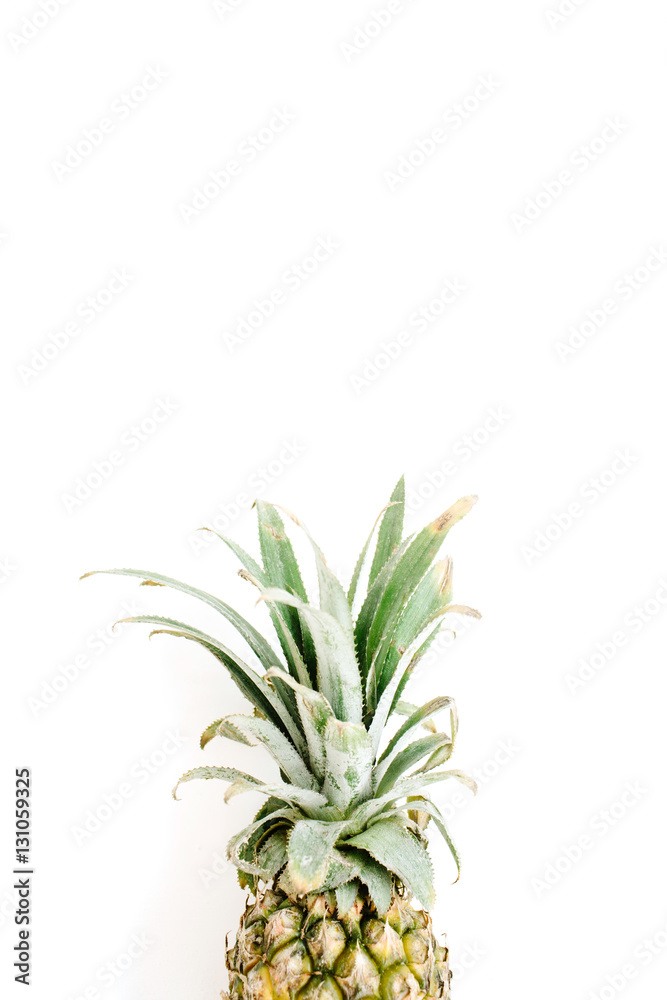 Pineapple on white background. Flat lay, top view Pineapple on white background. Flat lay, top view