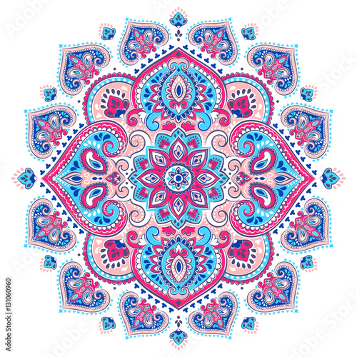Fototapeta Naklejka Na Ścianę i Meble -  Bohemian Indian Mandala towel print. Vintage Henna tattoo style