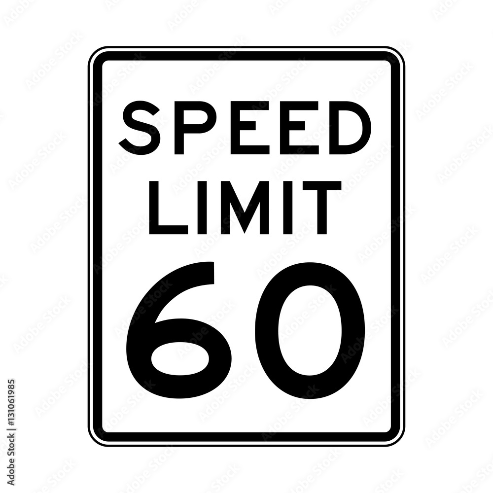 Speed limit 60 traffic light on white background