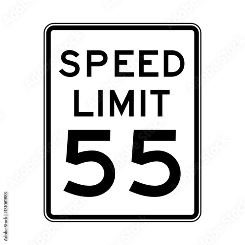 Speed limit 55 traffic light on white background