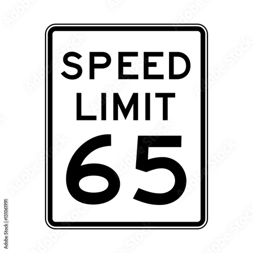 Speed limit 65 traffic light on white background