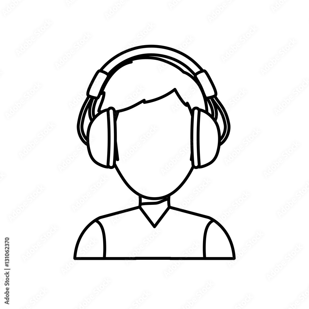 Young person with headphones icon vector illustration graphic