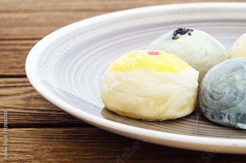 Close up of Chinese Pastry or Moon cake or Mung bean filling cak