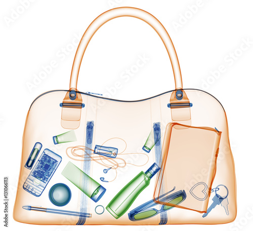 Briefcase under xray on security control. 3D illustration.