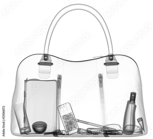 Briefcase under xray on security control. 3D illustration.