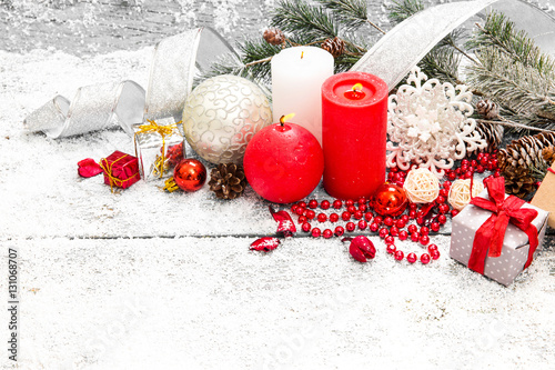 Christmas Decoration Over Wooden Background