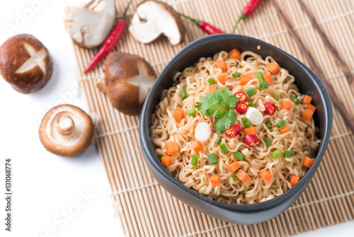 Instant noodles with vegetable isolated