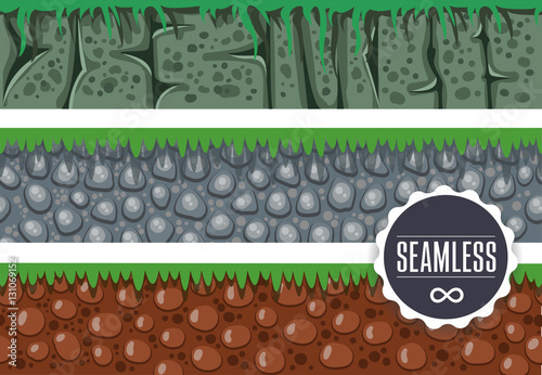 collection horizontal seamless backgrounds for casual games, earth rocks grass