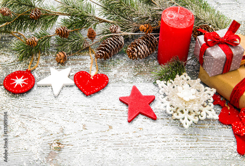 Christmas decoration on wood background