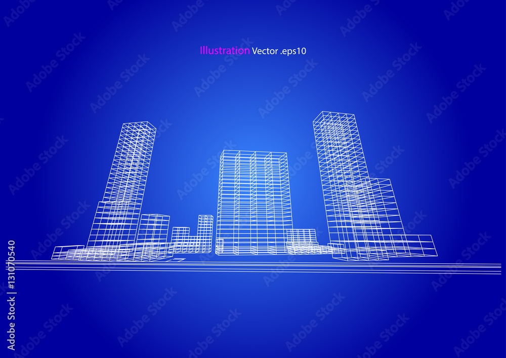 city view, architecture abstract,  architecture drawing, 3d illustration vector