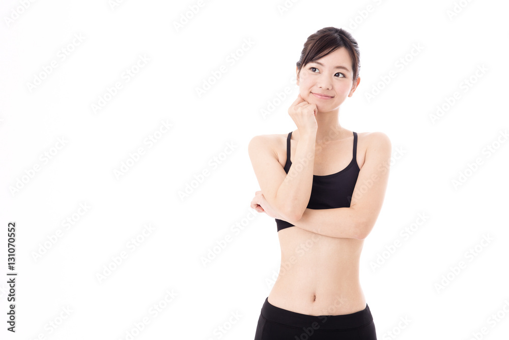 portrait of young asian woman diet image on white background portrait of young asian woman diet image on white background