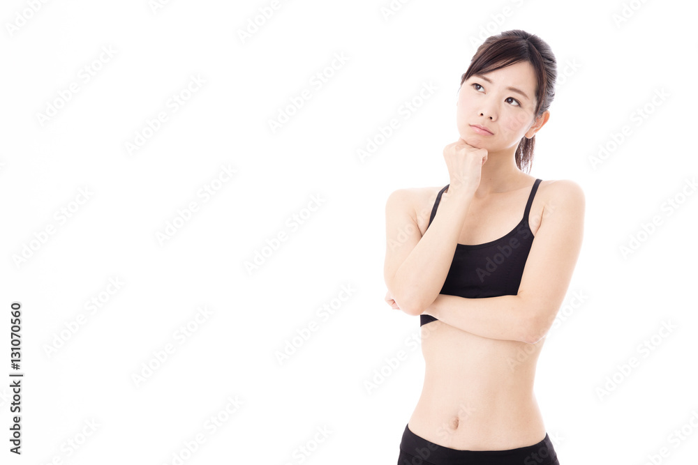 portrait of young asian woman diet image on white background portrait of young asian woman diet image on white background
