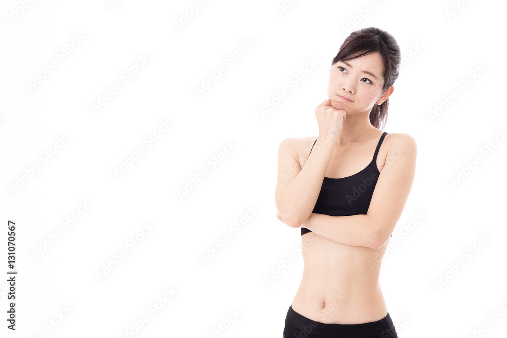 portrait of young asian woman diet image on white background portrait of young asian woman diet image on white background