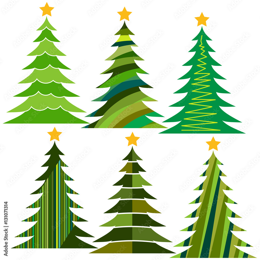 Set of Christmas trees. Isolated vector illustration for Merry Christmas and Happy New Year.
