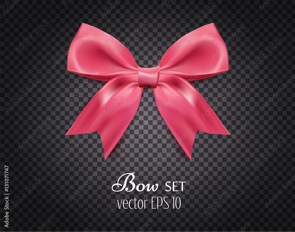 Vector 3d realistic ribbon pink bow on dark transparent background Vector 3d realistic ribbon pink bow on dark transparent background