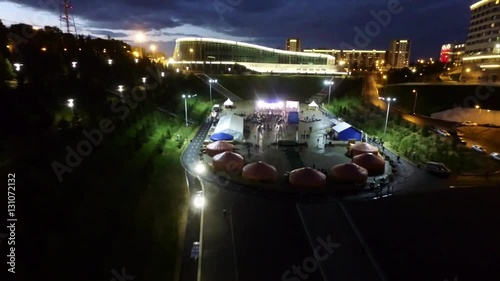 The historic and cultural center of the city of Ufa at night. Airview photo