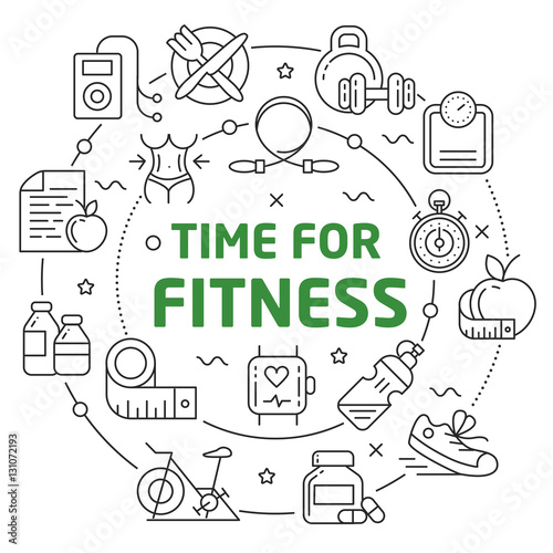 Vector circle lines illustration icons time for fitness