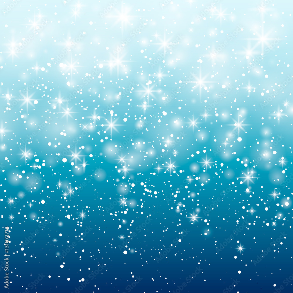 Obraz premium Falling snow on a blue background. Vector illustration 10 EPS. Abstract white glitter snowflake background. Vector magic Christmas eve snowfall.