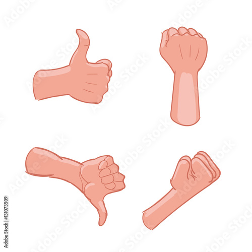 Set of hand gestures on white background. Vector illustration