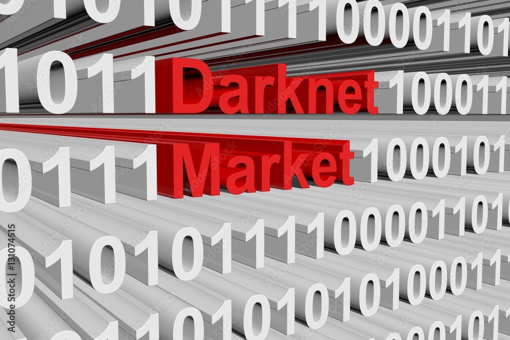 Darknet market in the form of binary code, 3D illustration