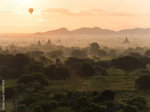 View over the temples of Bagan at sunrise
