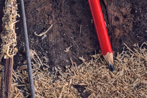 Wallpaper Mural Red carpenter pencil on desk in workshop Torontodigital.ca