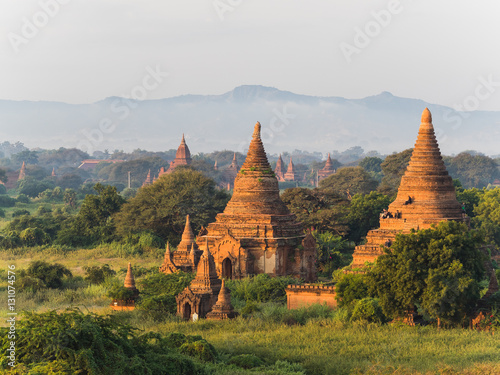 View over the temples of Bagan at sunrise