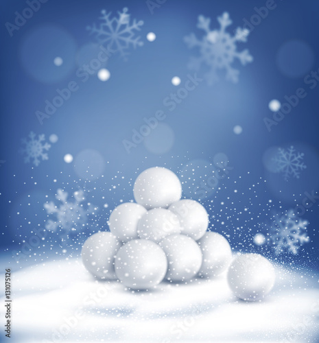 vector Christmas background with a bunch of snowballs lying in t
