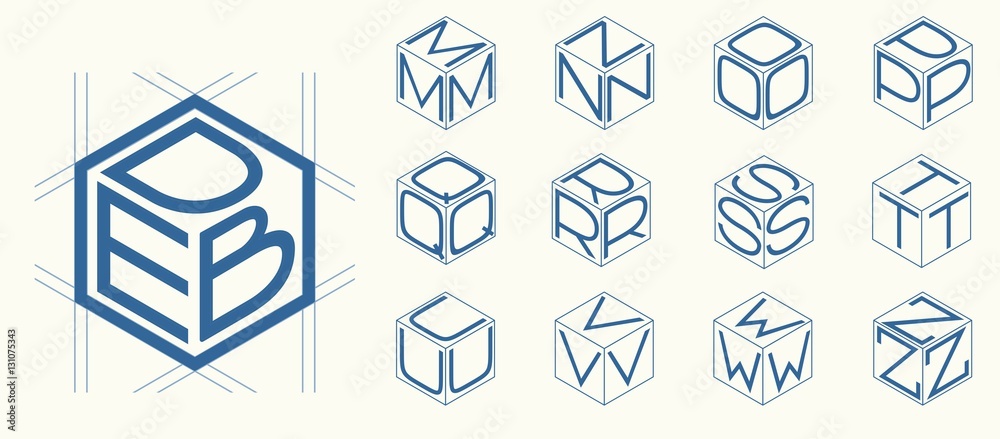 Set 2 template of the letters inscribed in the three sides of the cube, hexagon. To create monograms, logos and emblems Set 2 template of the letters inscribed in the three sides of the cube, hexagon. To create monograms, logos and emblems