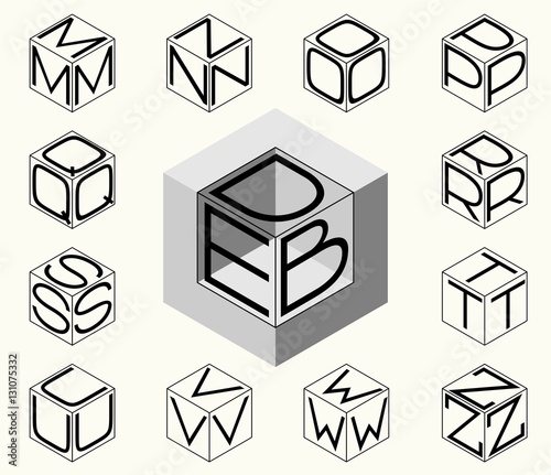 Set 2 template of the letters inscribed in the three sides of the cube, hexagon. To create monograms, logos and emblems