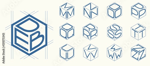 Set 2 template of the letters inscribed in the three sides of the cube, hexagon. To create monograms, logos and emblems