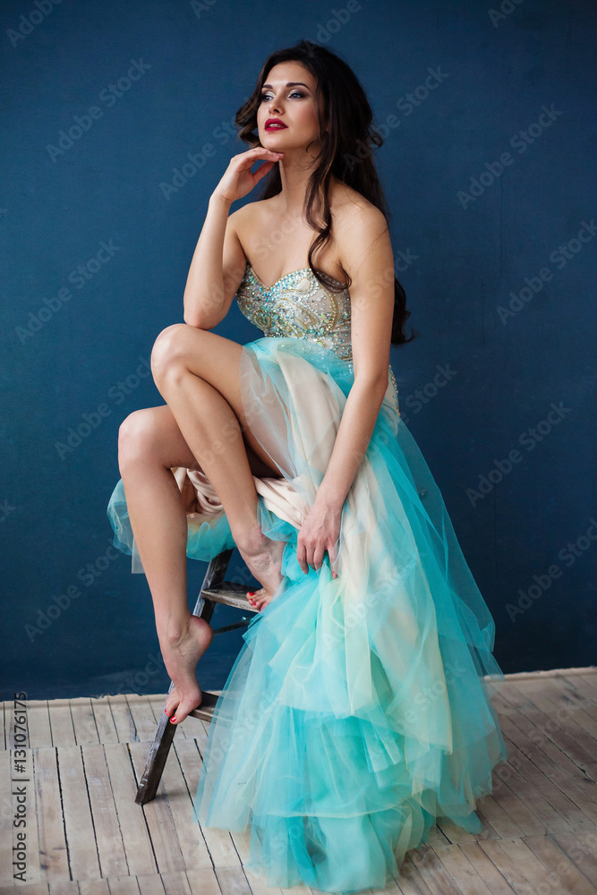 Obraz premium Fashion photo of beautiful lady in elegant evening dress