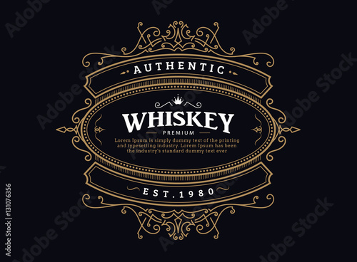 whiskey label vintage badge antique hand drawn frame retro desig