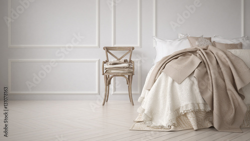 Minimalistic classic bedroom, white interior design © ArchiVIZ