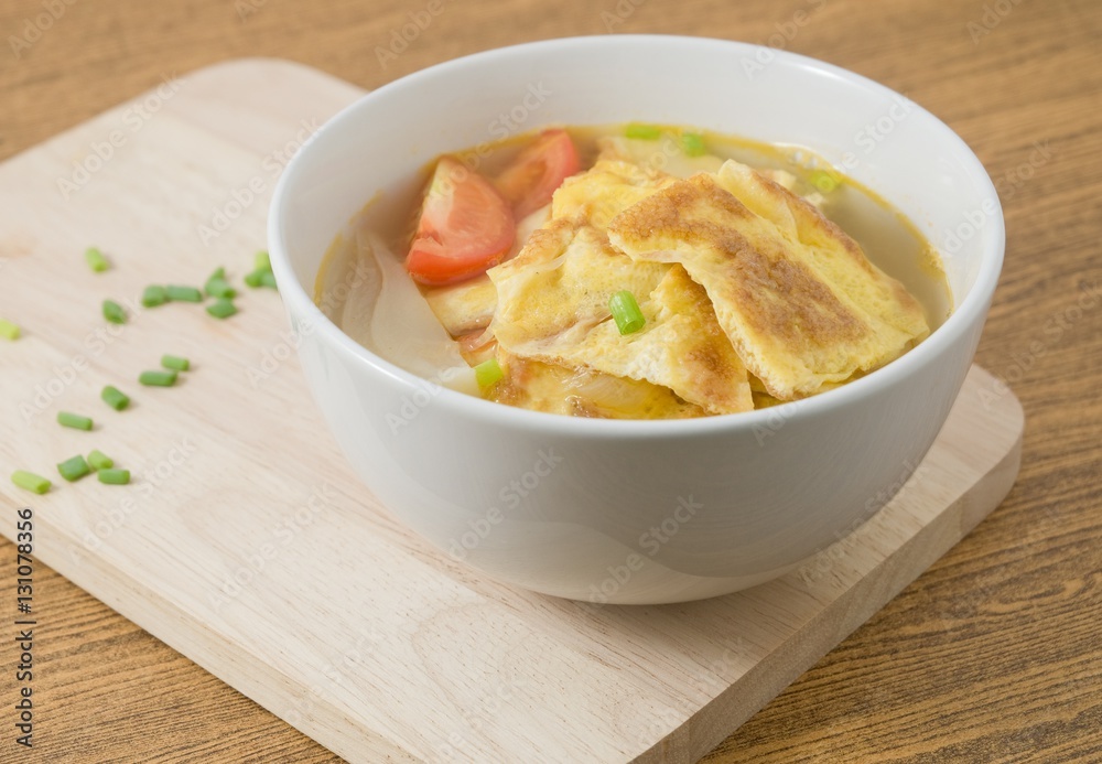 Thai Omelet Soup with Tomatoes and Chopped Scallion Thai Omelet Soup with Tomatoes and Chopped Scallion