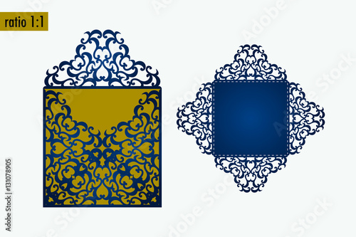 Template - laser cut wedding invitation card. DIY laser cutting envelope. Wedding invitation envelope for cutting machine or laser cutting. Suitable for greeting cards, invitations, menus