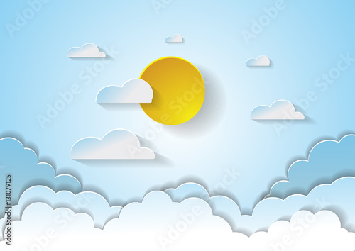 sky with clouds.paper art style.